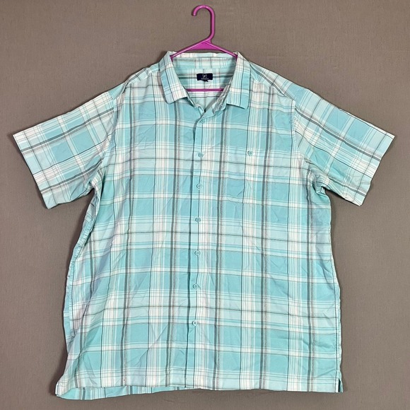 George Other - George Button Down Shirt 3XL Plaid Light Blue Short Sleeve Fair